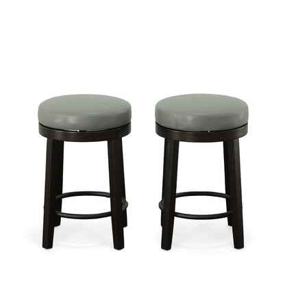 Set of Two 24" Gray And Espresso Faux Leather And Faux Leather And Solid Wood Backless Counter Height Swivel Bar Chairs HomeRoots