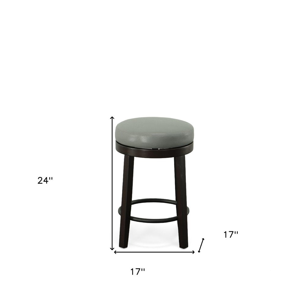 Set of Two 24" Gray And Espresso Faux Leather And Faux Leather And Solid Wood Backless Counter Height Swivel Bar Chairs HomeRoots
