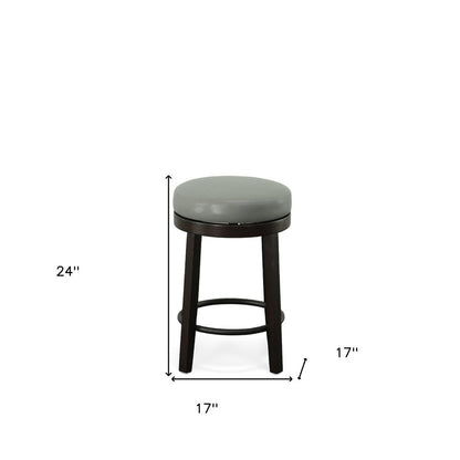 Set of Two 24" Gray And Espresso Faux Leather And Faux Leather And Solid Wood Backless Counter Height Swivel Bar Chairs HomeRoots