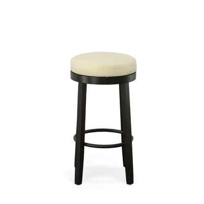 Set of Two 30" Cream and Espresso Faux Leather and Solid Wood Backless Bar Height Swivel Bar Chairs HomeRoots