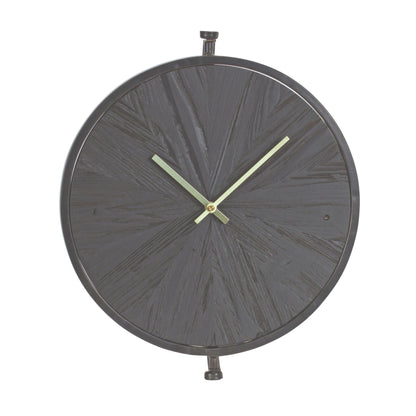 18" Circle Black Wood and Solid Wood Analog Wall Clock