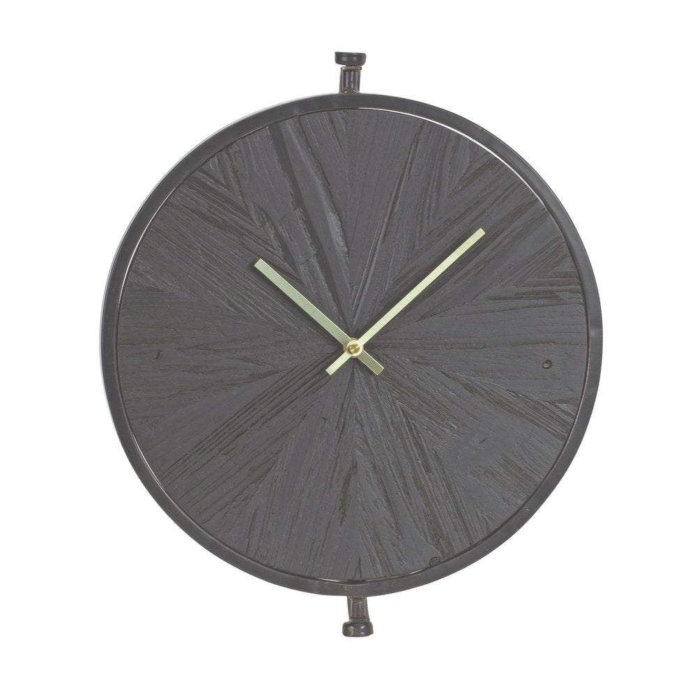 18" Circle Black Wood and Solid Wood Analog Wall Clock HomeRoots