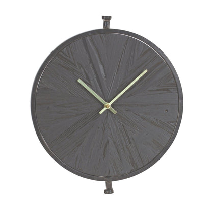 18" Circle Black Wood and Solid Wood Analog Wall Clock HomeRoots