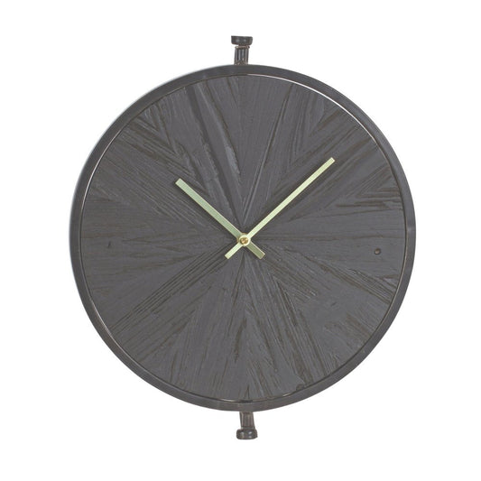 18" Circle Black Wood and Solid Wood Analog Wall Clock HomeRoots