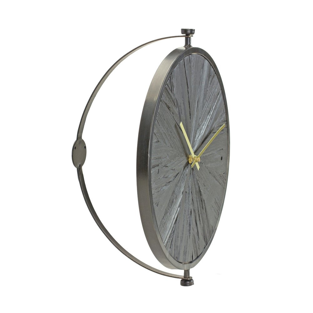 18" Circle Black Wood and Solid Wood Analog Wall Clock HomeRoots