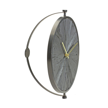 18" Circle Black Wood and Solid Wood Analog Wall Clock HomeRoots