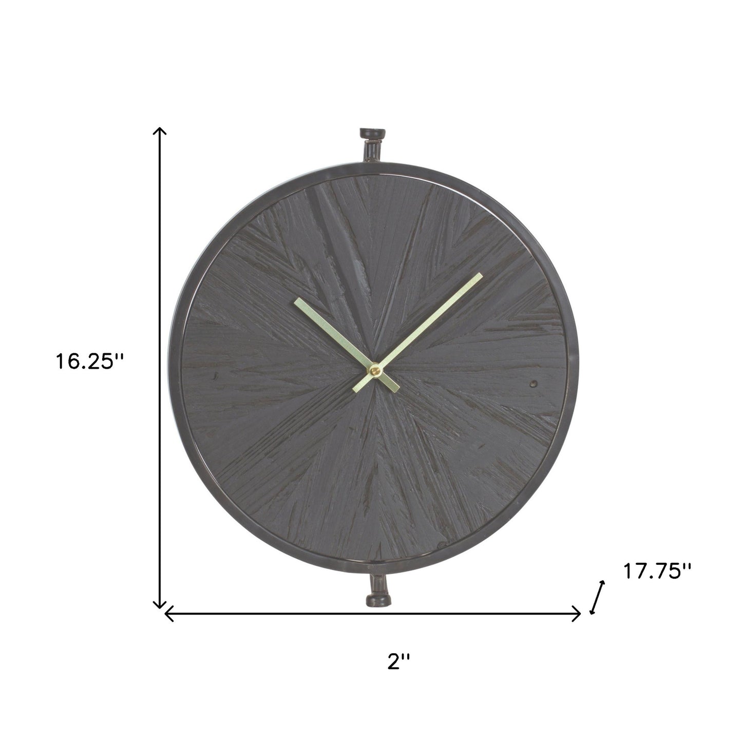 18" Circle Black Wood and Solid Wood Analog Wall Clock