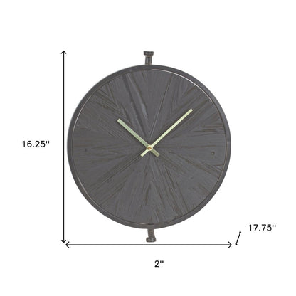 18" Circle Black Wood and Solid Wood Analog Wall Clock HomeRoots