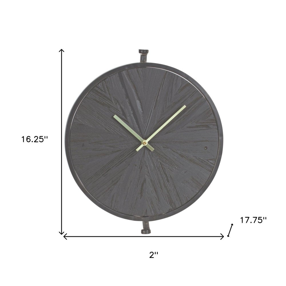 18" Circle Black Wood and Solid Wood Analog Wall Clock HomeRoots
