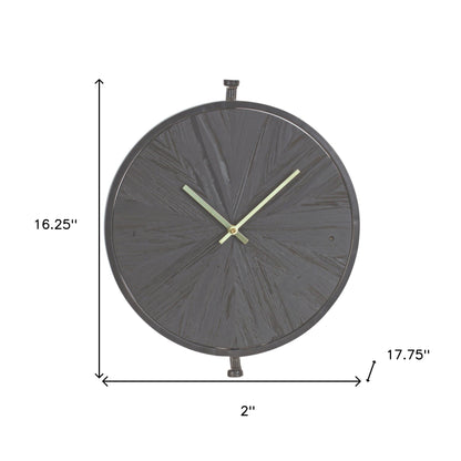 18" Circle Black Wood and Solid Wood Analog Wall Clock