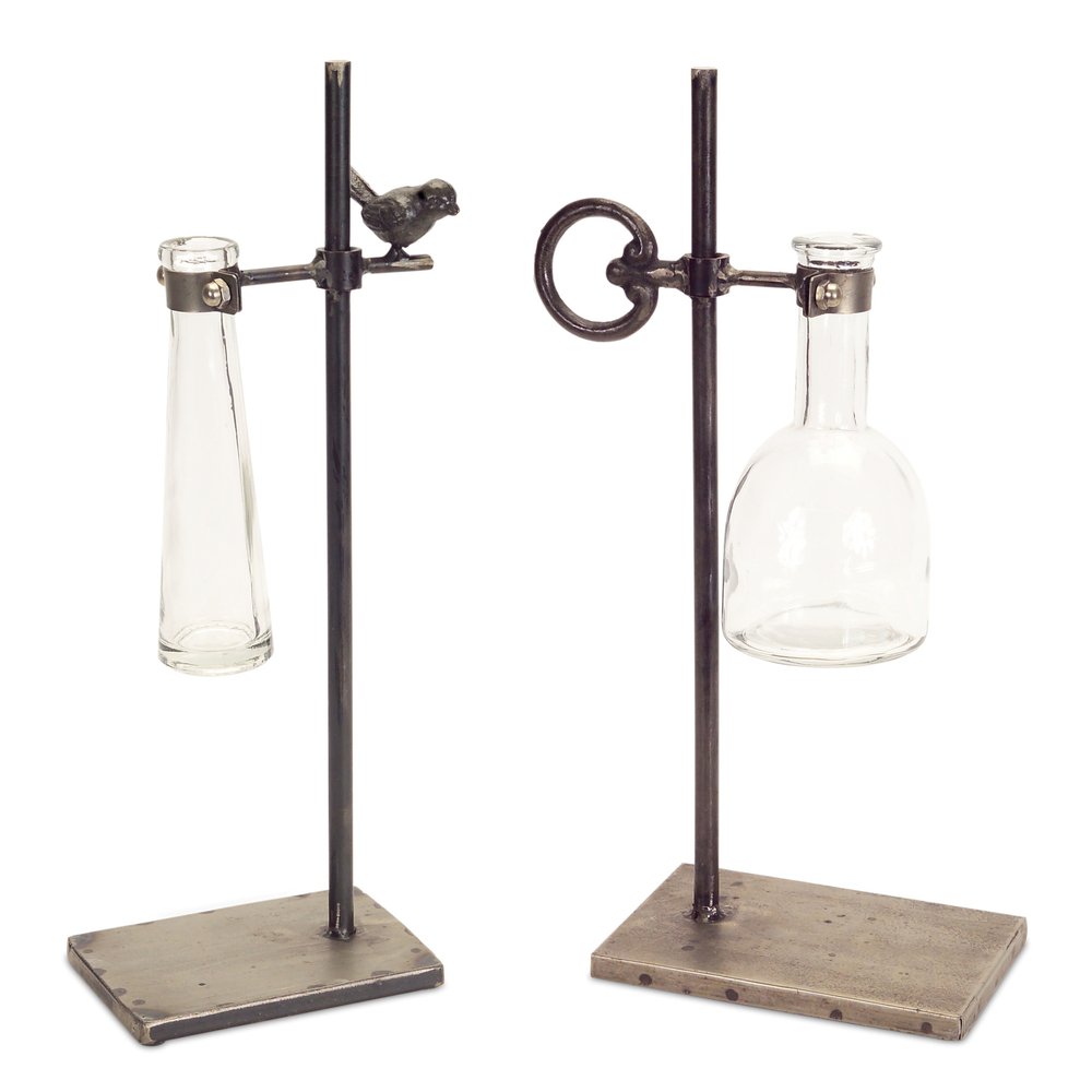 Set of Two Clear and Black Metal and Glass Apothecary Jar HomeRoots