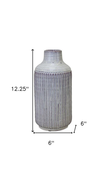 12" Gray And Brown Ribbed Terracotta Cylinder Table Vase HomeRoots