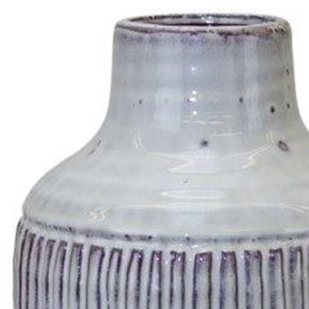 12" Gray And Brown Ribbed Terracotta Cylinder Table Vase HomeRoots
