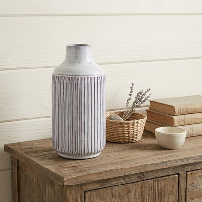 12" Gray And Brown Ribbed Terracotta Cylinder Table Vase HomeRoots