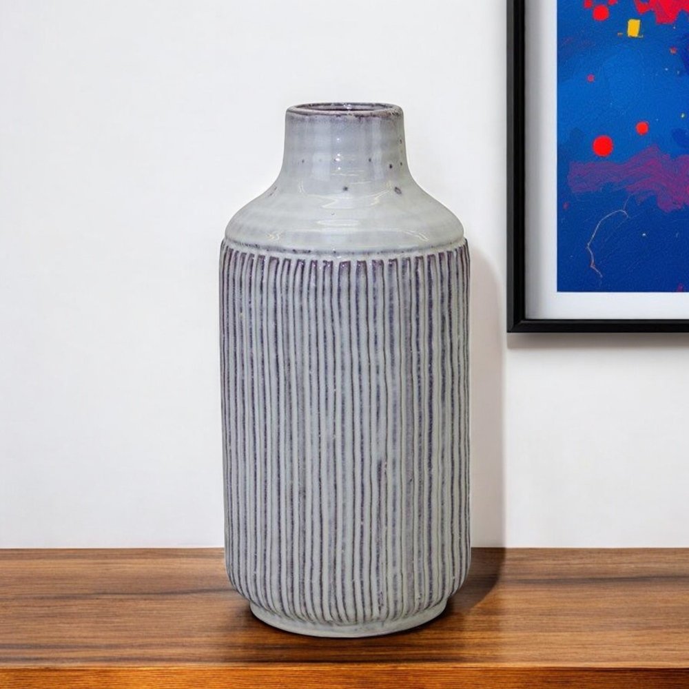 12" Gray And Brown Ribbed Terracotta Cylinder Table Vase HomeRoots