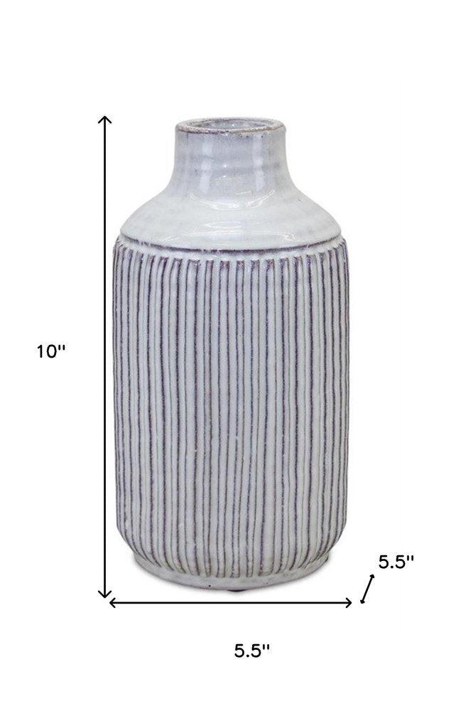10" Off White Terracotta Striped Cylinder Table Vase HomeRoots