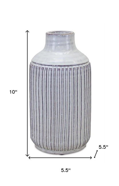 10" Off White Terracotta Striped Cylinder Table Vase HomeRoots
