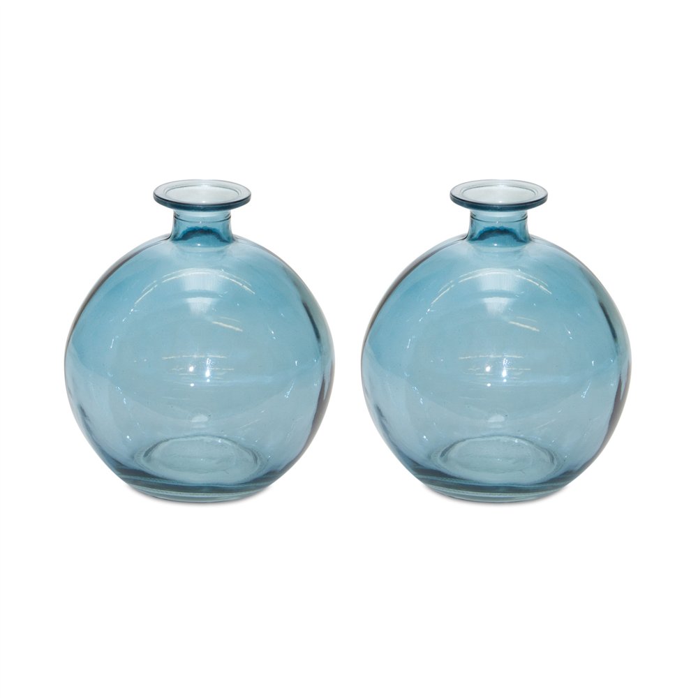 Set of Two Blue Glass Round Table Vase HomeRoots