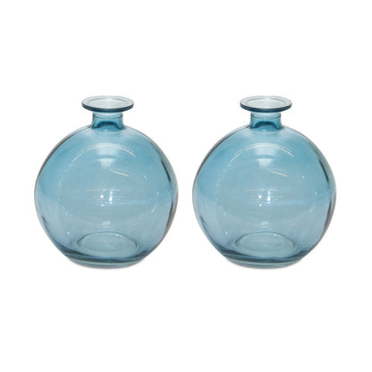 Set of Two Blue Glass Round Table Vase HomeRoots
