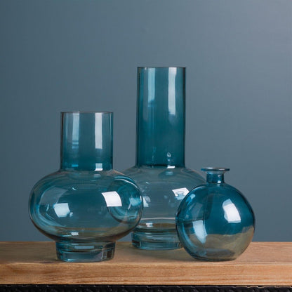 Set of Two Blue Glass Round Table Vase HomeRoots