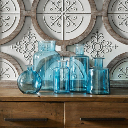 Set of Two Blue Glass Round Table Vase HomeRoots