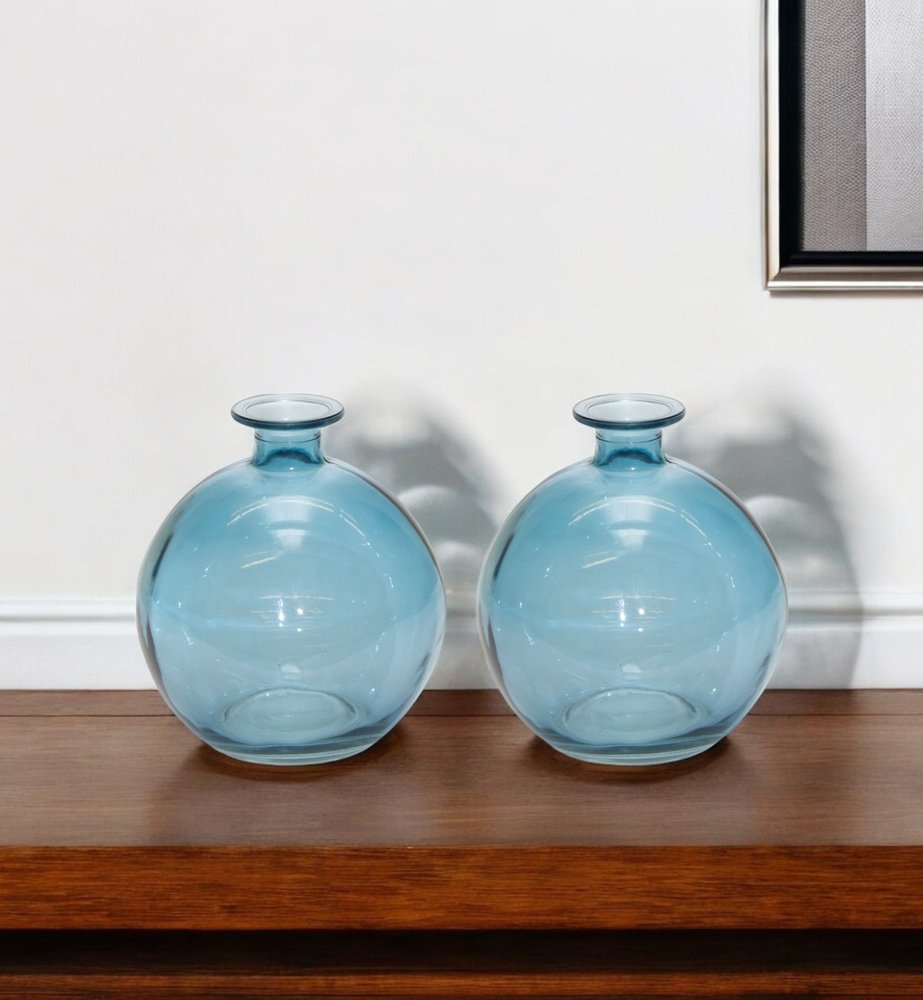 Set of Two Blue Glass Round Table Vase HomeRoots