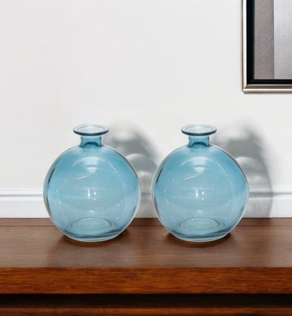 Set of Two Blue Glass Round Table Vase HomeRoots