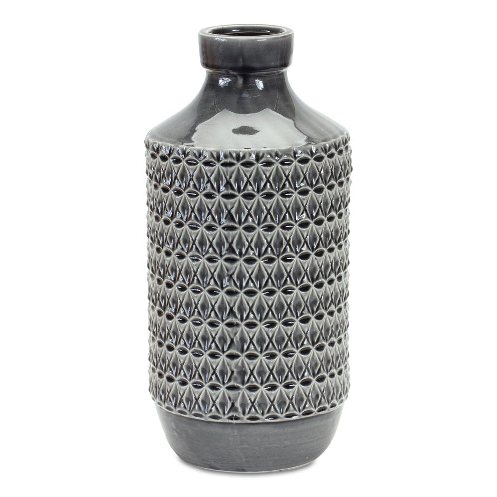 15" Gray Geometric Cylinder Terracotta Table Vase HomeRoots