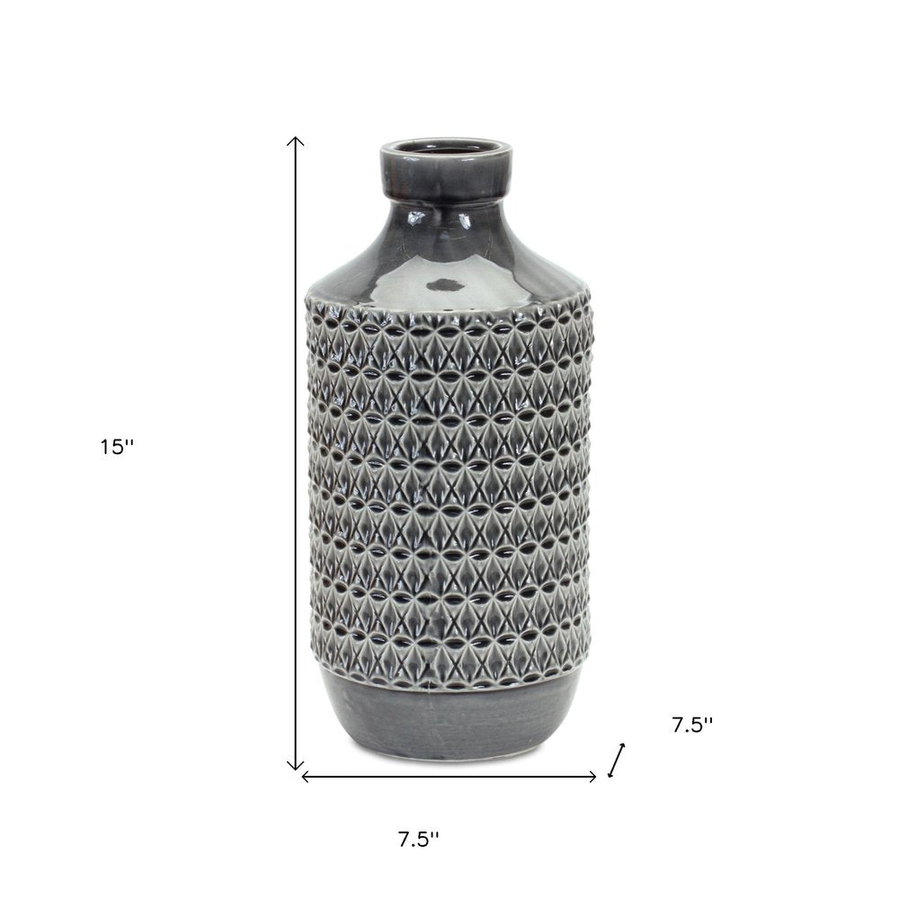 15" Gray Geometric Cylinder Terracotta Table Vase HomeRoots