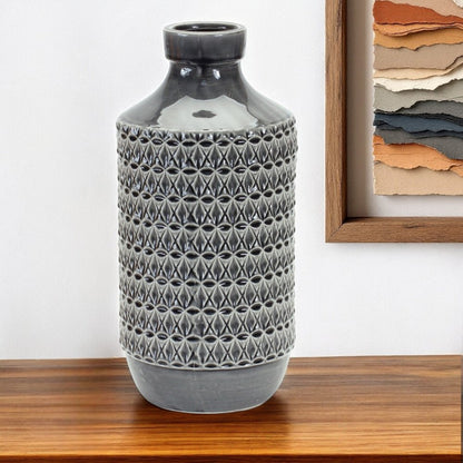15" Gray Geometric Cylinder Terracotta Table Vase HomeRoots