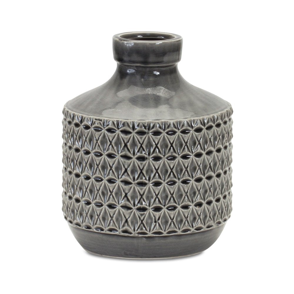 10" Gray Geometric Bud Terracotta Table Vase HomeRoots