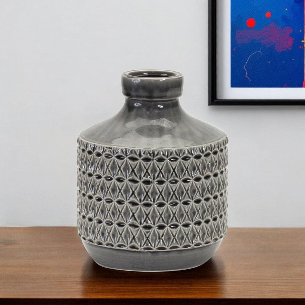 10" Gray Geometric Bud Terracotta Table Vase HomeRoots