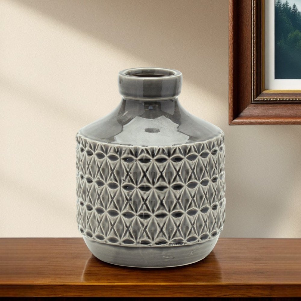 8" Gray Geometric Bud Terracotta Table Vase HomeRoots