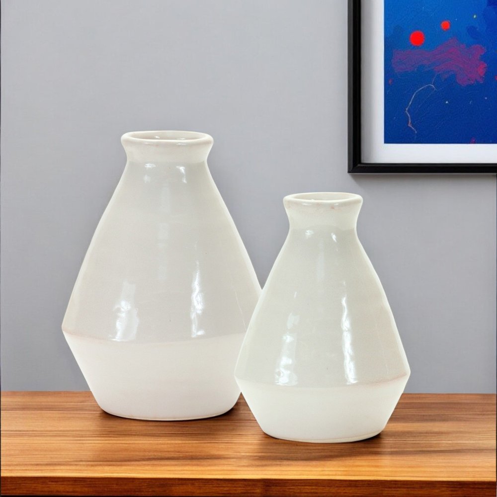 Set of Two White Bud Terracotta Table Vase HomeRoots