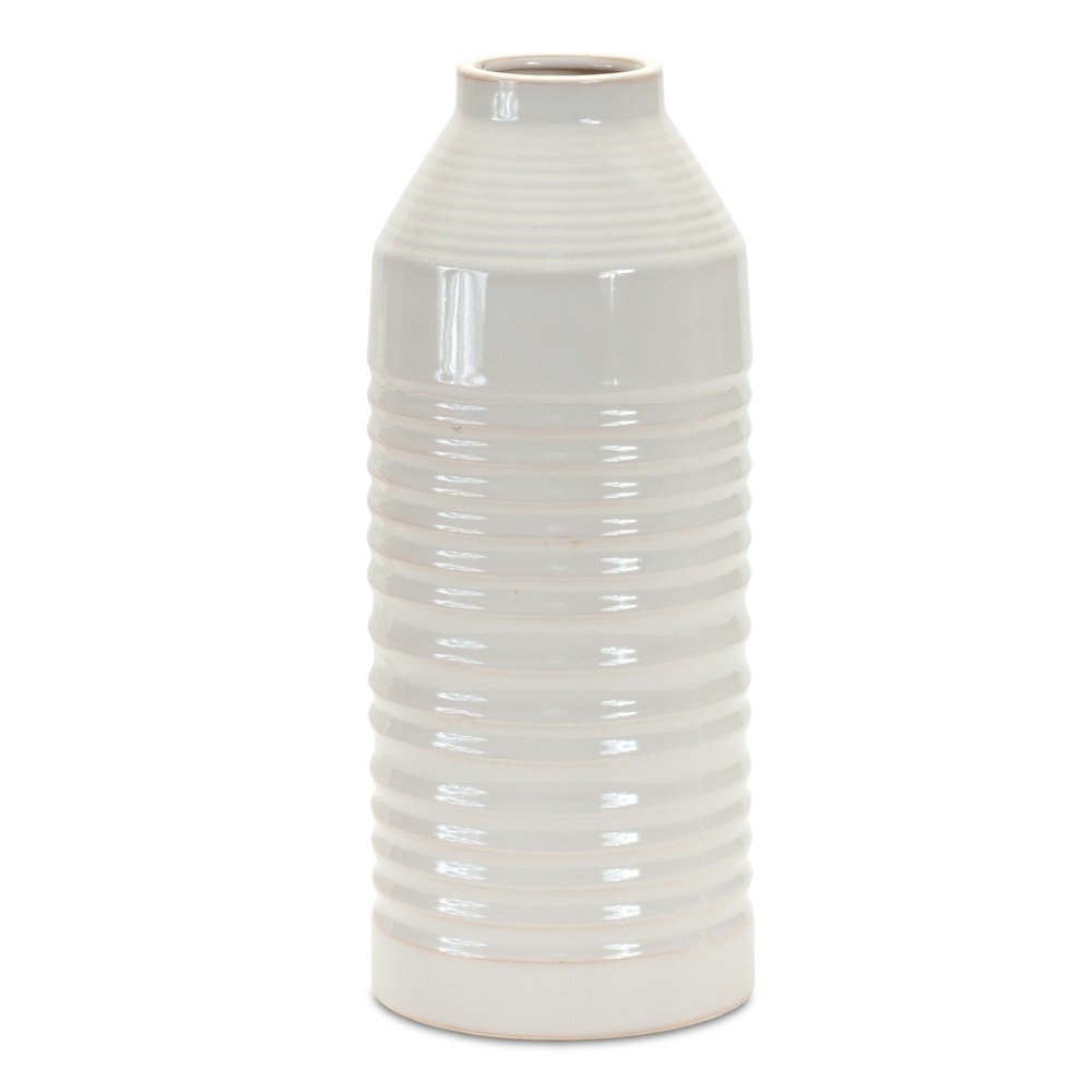 15" White Ribbed Cylinder Terracotta Table Vase HomeRoots