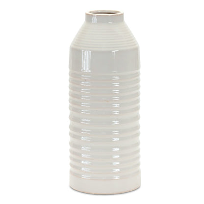 15" White Ribbed Cylinder Terracotta Table Vase HomeRoots