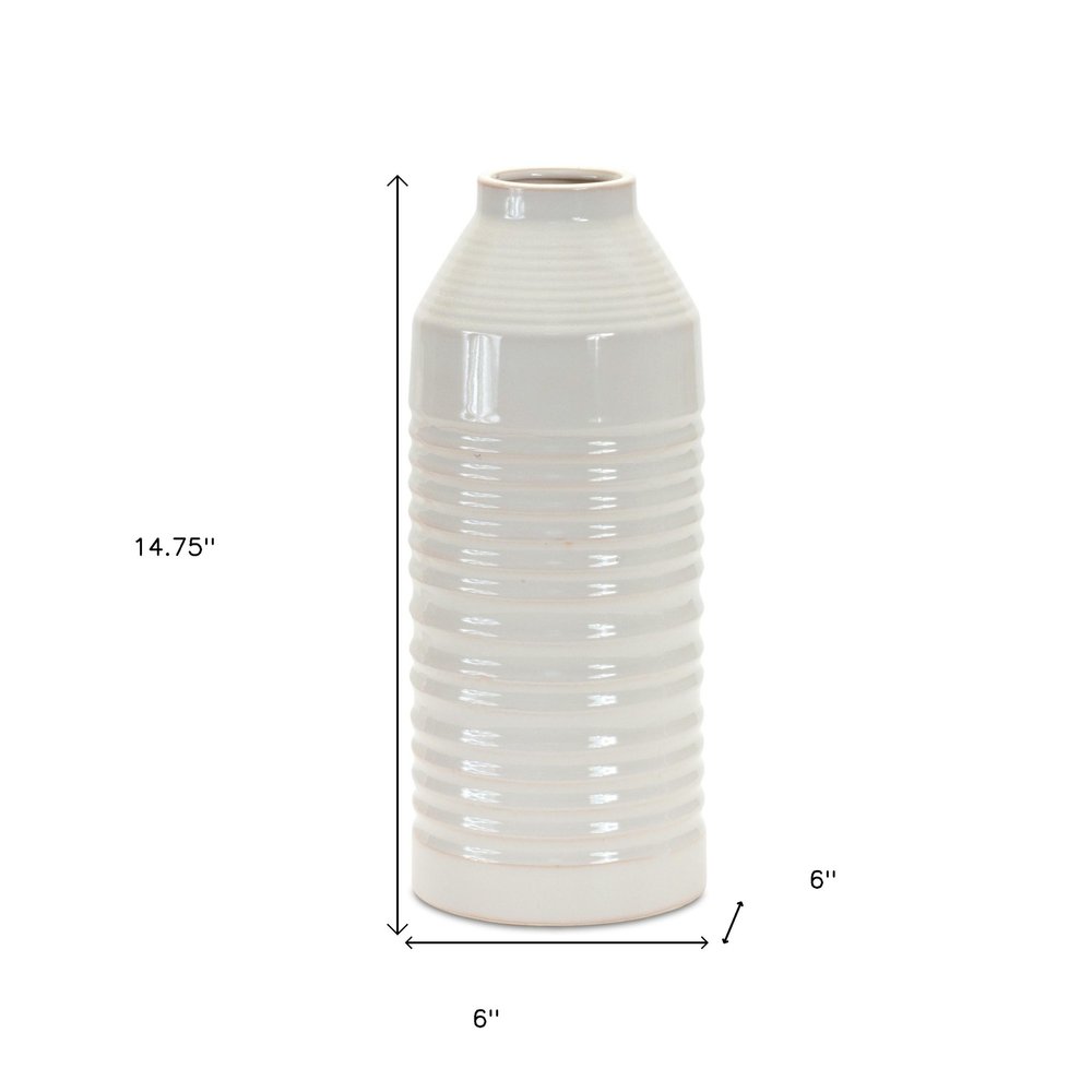 15" White Ribbed Cylinder Terracotta Table Vase HomeRoots