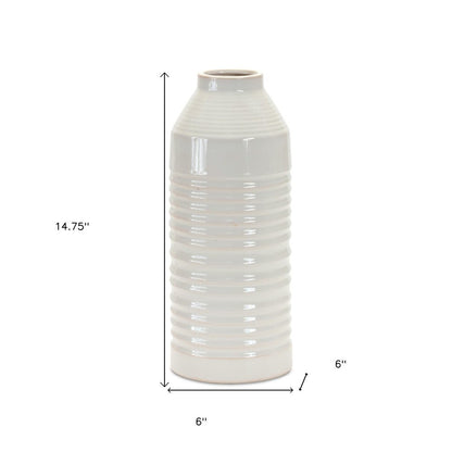 15" White Ribbed Cylinder Terracotta Table Vase HomeRoots