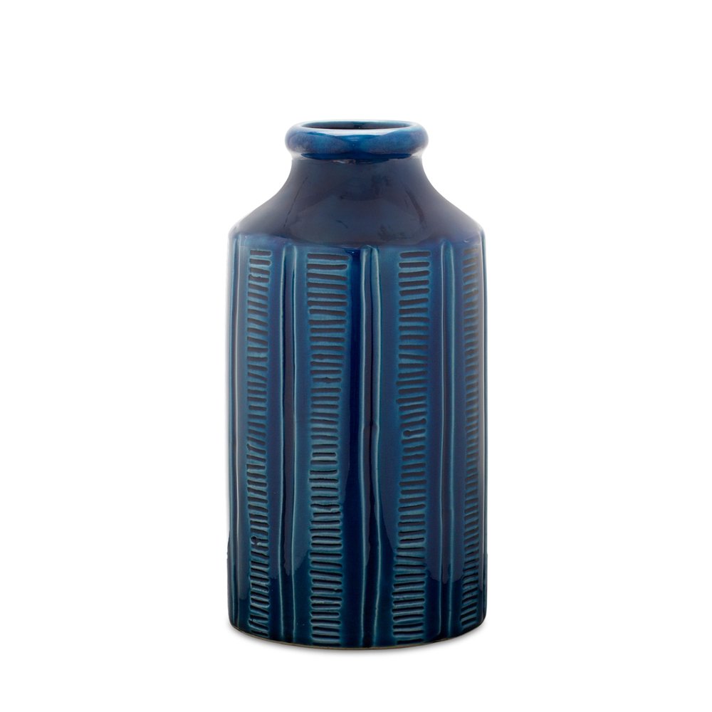 11" Blue Ribbed Round Terracotta Table Vase HomeRoots