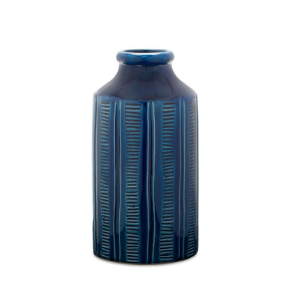 11" Blue Ribbed Round Terracotta Table Vase HomeRoots