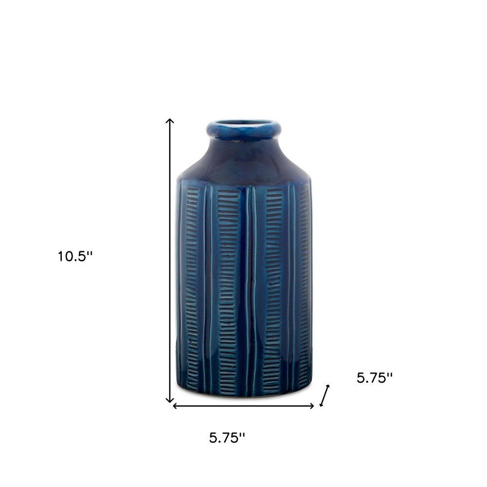 11" Blue Ribbed Round Terracotta Table Vase HomeRoots