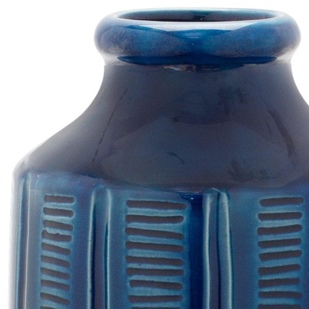11" Blue Ribbed Round Terracotta Table Vase HomeRoots