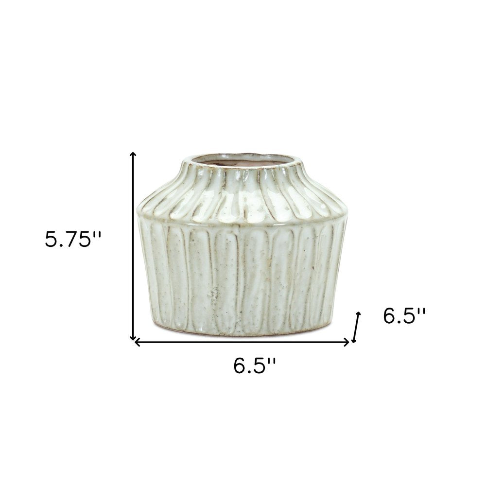 6" Ivory Ribbed Round Terracotta Table Vase HomeRoots