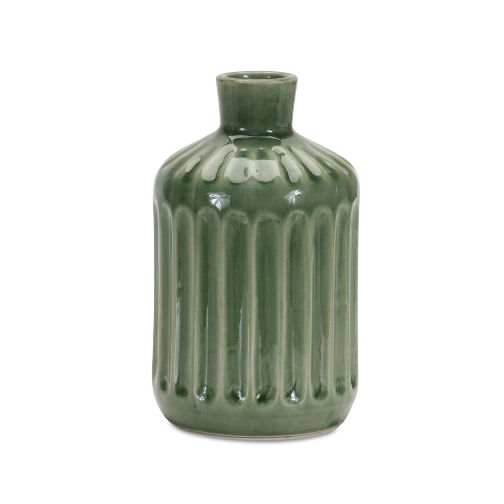 7" Green Terracotta Striped Bud Table Vase HomeRoots