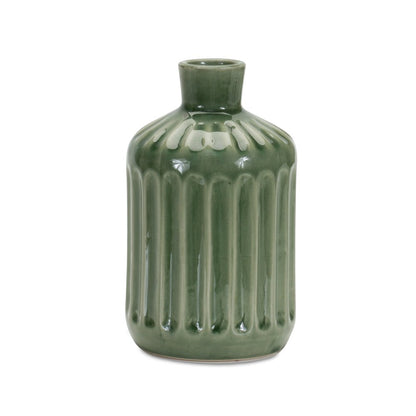 7" Green Terracotta Striped Bud Table Vase HomeRoots