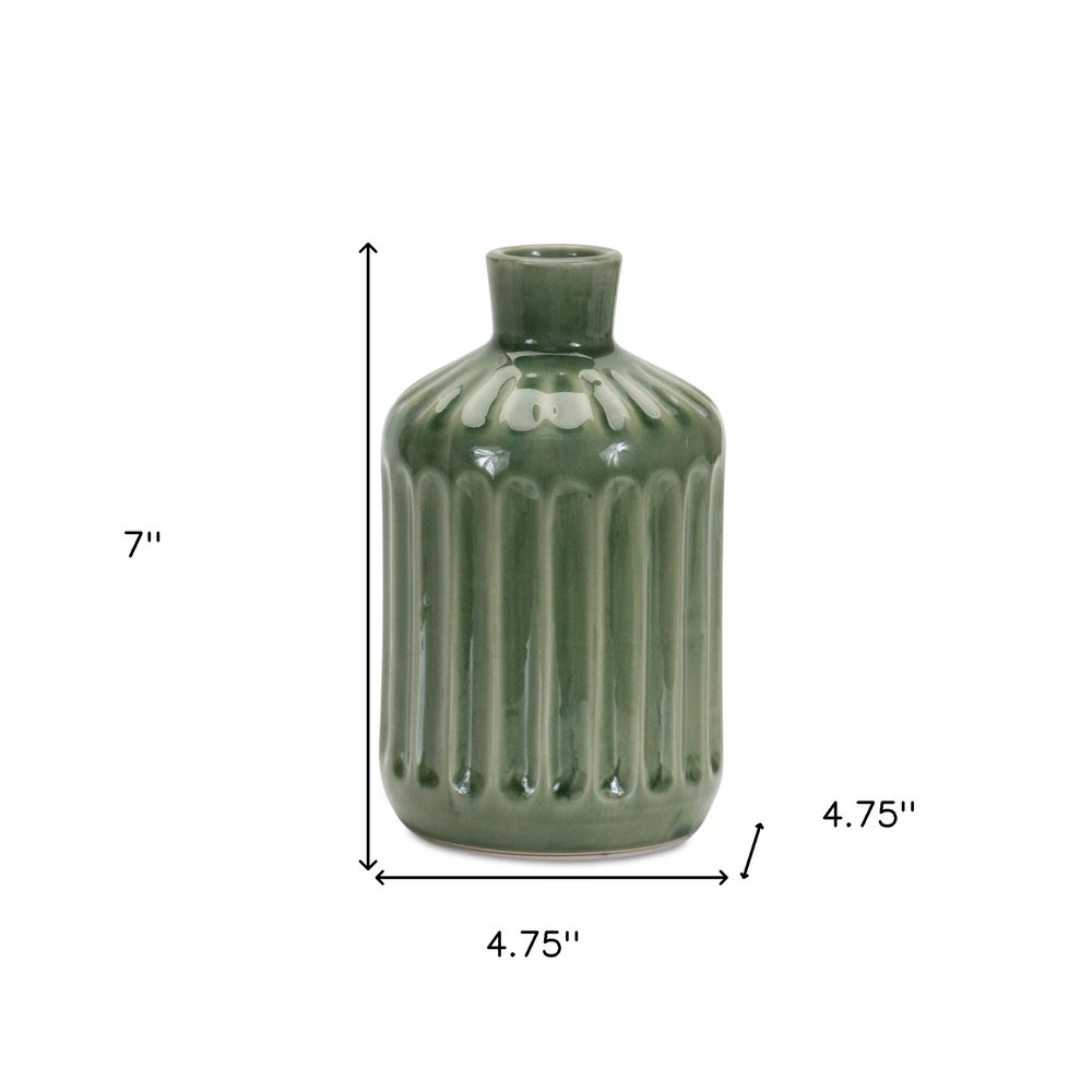 7" Green Terracotta Striped Bud Table Vase HomeRoots