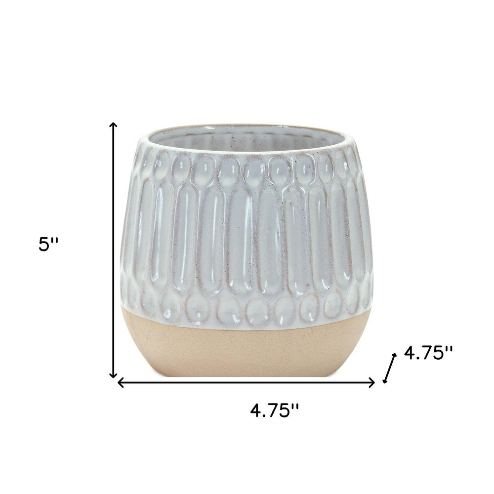 Set of Two Beige and White Ribbed Round Porcelain Table Vase HomeRoots