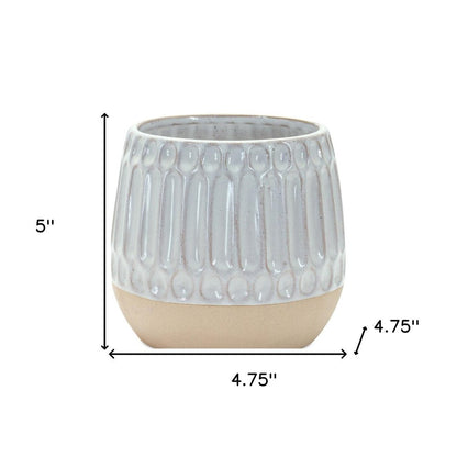 Set of Two Beige and White Ribbed Round Porcelain Table Vase HomeRoots