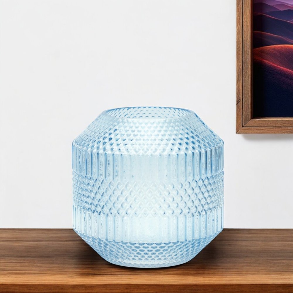 8" Pale Blue Geometric Cylinder Glass Table Vase HomeRoots