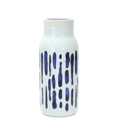 Set of Two Blue and White Abstract Cylinder Ceramic Table Vase HomeRoots